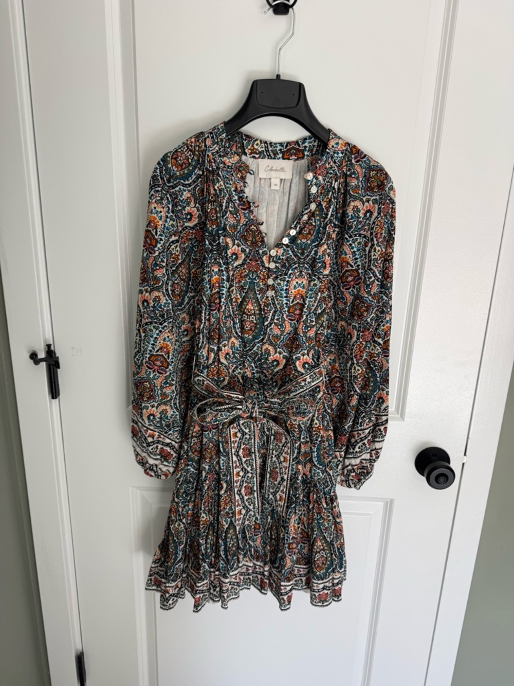 Cleobella Multi Paisley Long Sleeve Mini Dress - Teal, Rust, Cream
